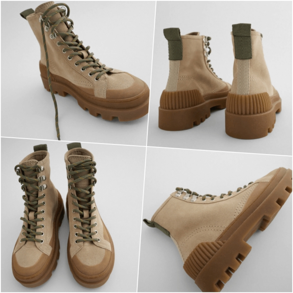 Zara Suede Lace Up Platform Ankle Boot - Picture 4 of 15